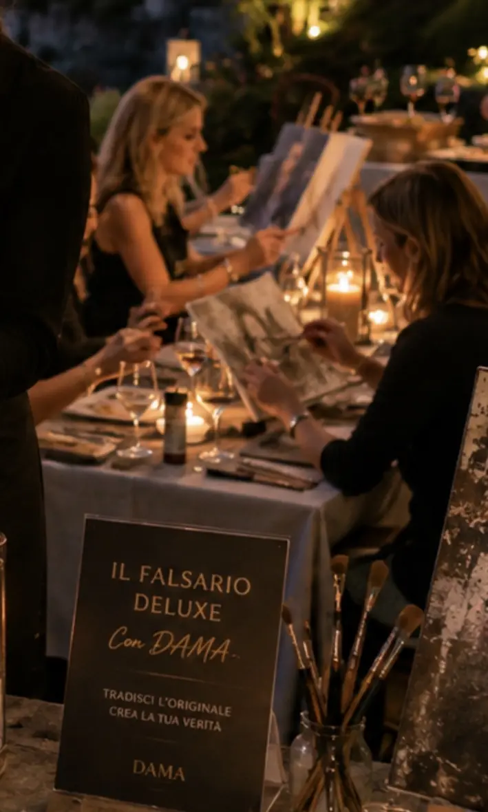 Partecipanti che dipingono durante un Aperitivo con DAMA serale