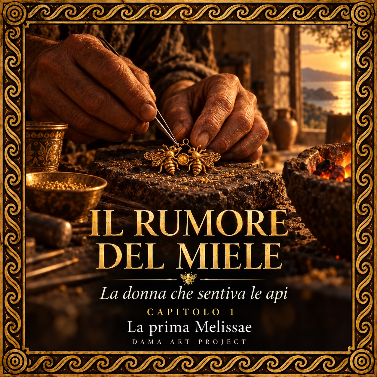 Copertina della Puntata 1, La prima Melissae: un artigiano realizza un gioiello con due api dorate